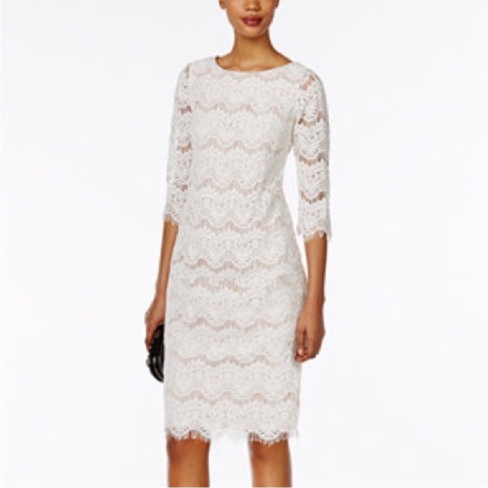 Jessica Howard Ivory Lace With Nude Underlay Dress